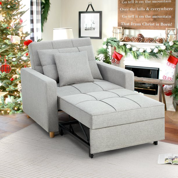 3-in-1Convertible Chair Bed Sleeper & Futon Sofa Bed Chair with Adjustable Backrest and 2 Pillows