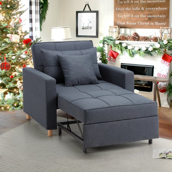 3-in-1Convertible Chair Bed Sleeper & Futon Sofa Bed Chair with Adjustable Backrest and 2 Pillows