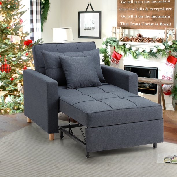 3-in-1Convertible Chair Bed Sleeper & Futon Sofa Bed Chair with Adjustable Backrest and 2 Pillows