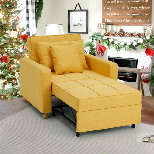 3-in-1Convertible Chair Bed Sleeper & Futon Sofa Bed Chair with Adjustable Backrest and 2 Pillows