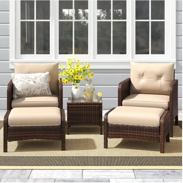 AECOJOY 5 Piece Patio Furniture Set Rattan Wicker Chair with Table Ottoman
