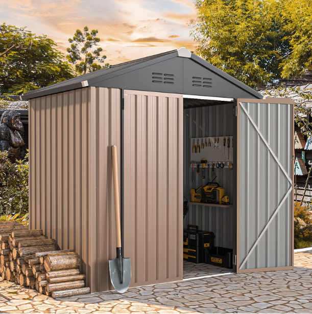 AECOJOY 6' x 4' Outdoor Metal Storage Shed with Lockable Door