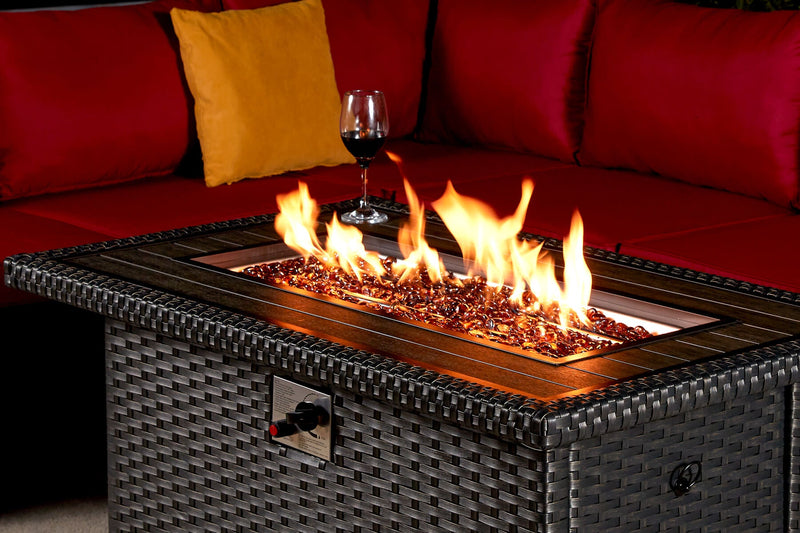 44" Outdoor Propane Gas Fire Pit Table 50000 BTU Auto-Ignition w/ Glass Stone & Waterproof Cover,Black