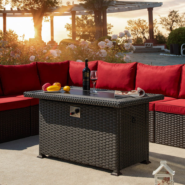 44" Outdoor Propane Gas Fire Pit Table 50000 BTU Auto-Ignition w/ Glass Stone & Waterproof Cover,Black