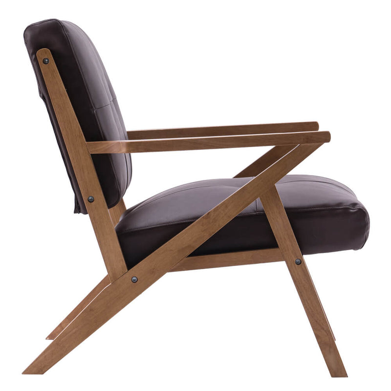Mid-Century Modern Accent Armchair Solid Hardwood Upholstered Linen Lounge Chair, Suede Brown