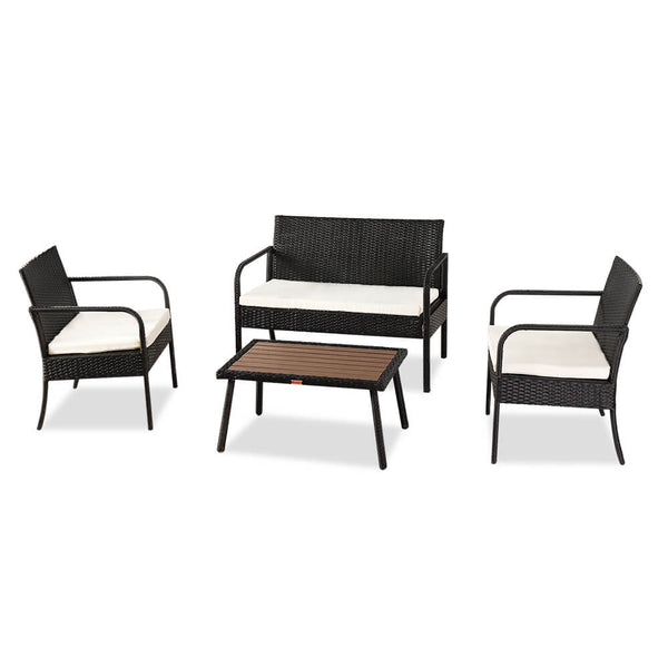4 Pieces Outdoor Sectional Furniture Set, Patio Rattan Wicker Chair, Black