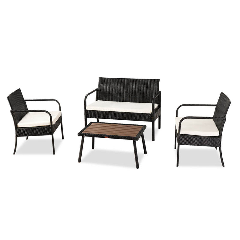 4 Pieces Outdoor Sectional Furniture Set, Patio Rattan Wicker Chair, Black