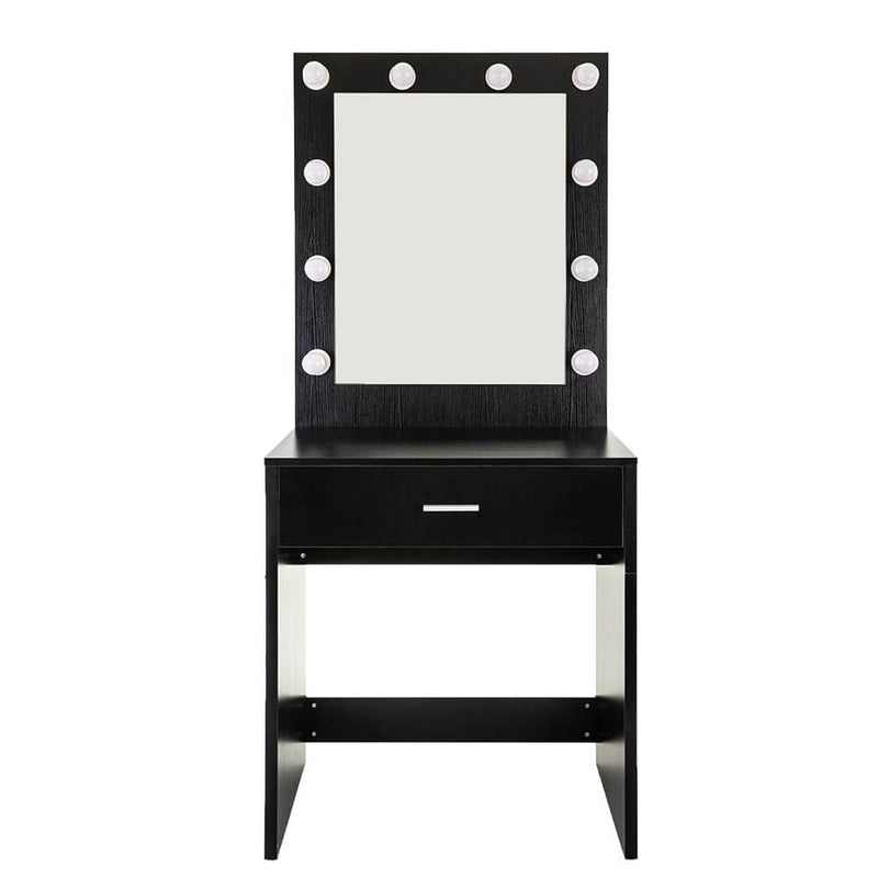 Large Mirror Single Drawer Dressing Table Black with Light Cannon, Black