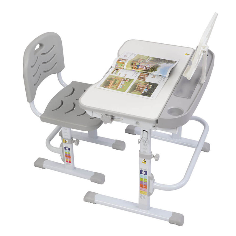 Lifting Table Can Tilt Children Learning Table and Chair Gray with Reading Stand
