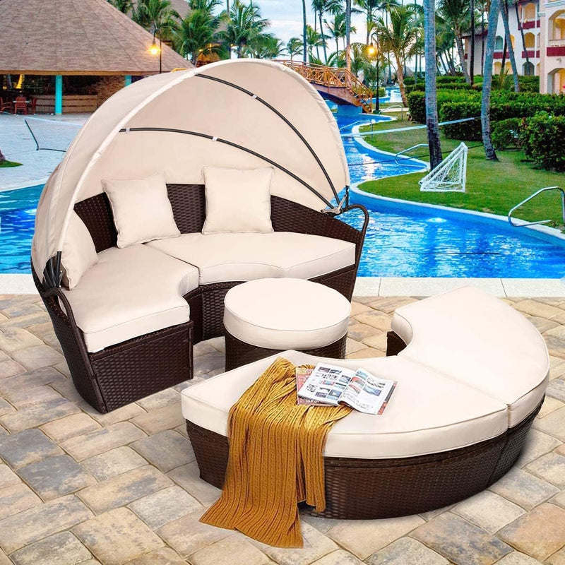 Outdoor Wicker Rattan Round Daybed