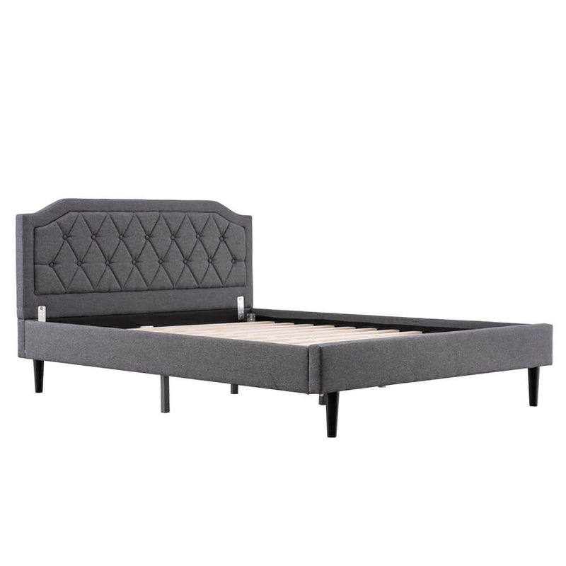 Upholstered Platform Bed Frame with Diamond Buckle Decoration In Gray, Queen