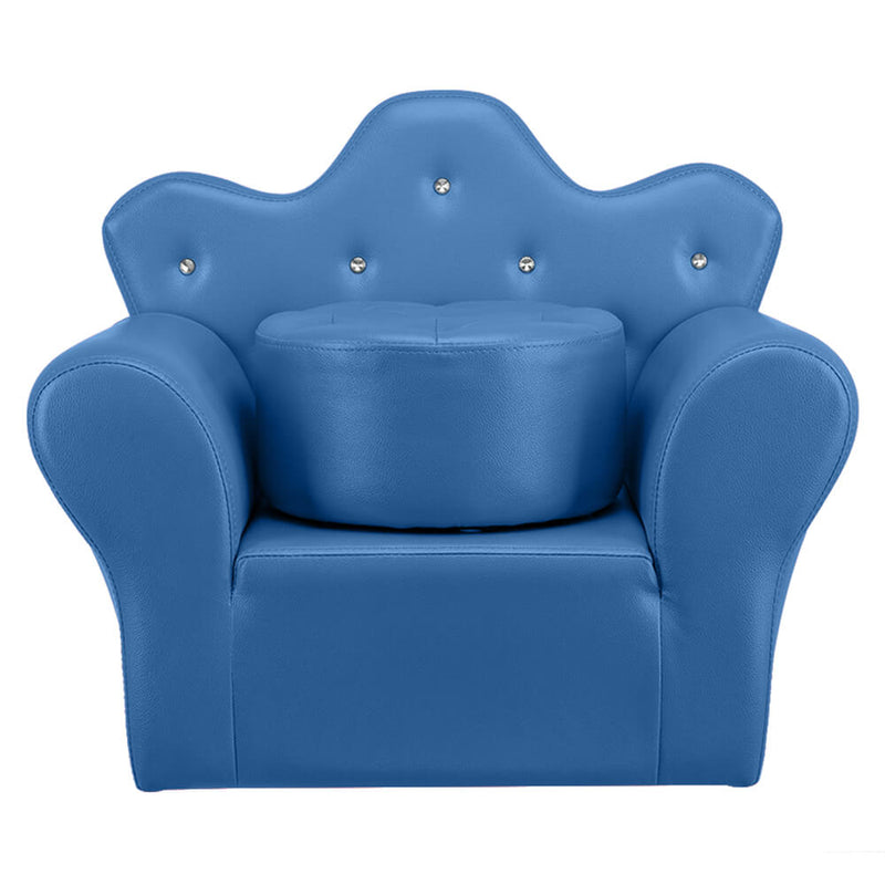 Kids Sofa With Upholstered Armchair with Ottoman Embedded Crystal Blue