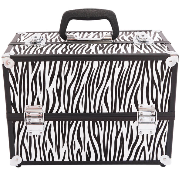 Aluminum Alloy Makeup Train Case Jewelry Box Organizer White Zebra Stripe