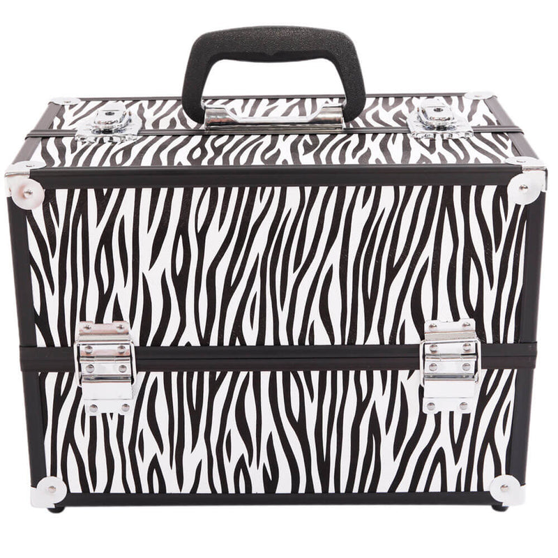 Aluminum Alloy Makeup Train Case Jewelry Box Organizer White Zebra Stripe