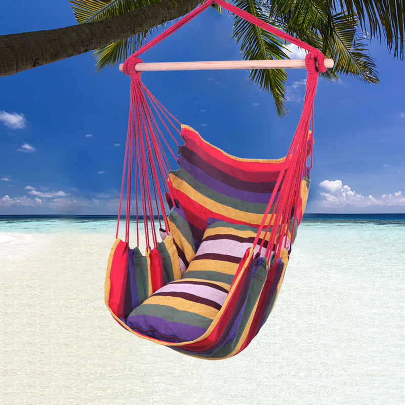 Patio Hammock Swing, Hanging Rope Hammock Chair, Cotton Hanging Air Swing with Cushions for Porch Yard Tree Bedroom