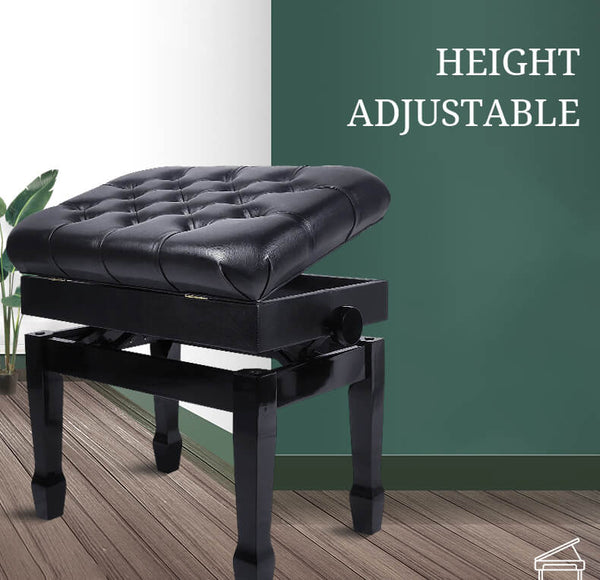 23'' Genuine Leather Piano Bench, Adjustable Artist Concert Piano Bench Stool with Storage, Black