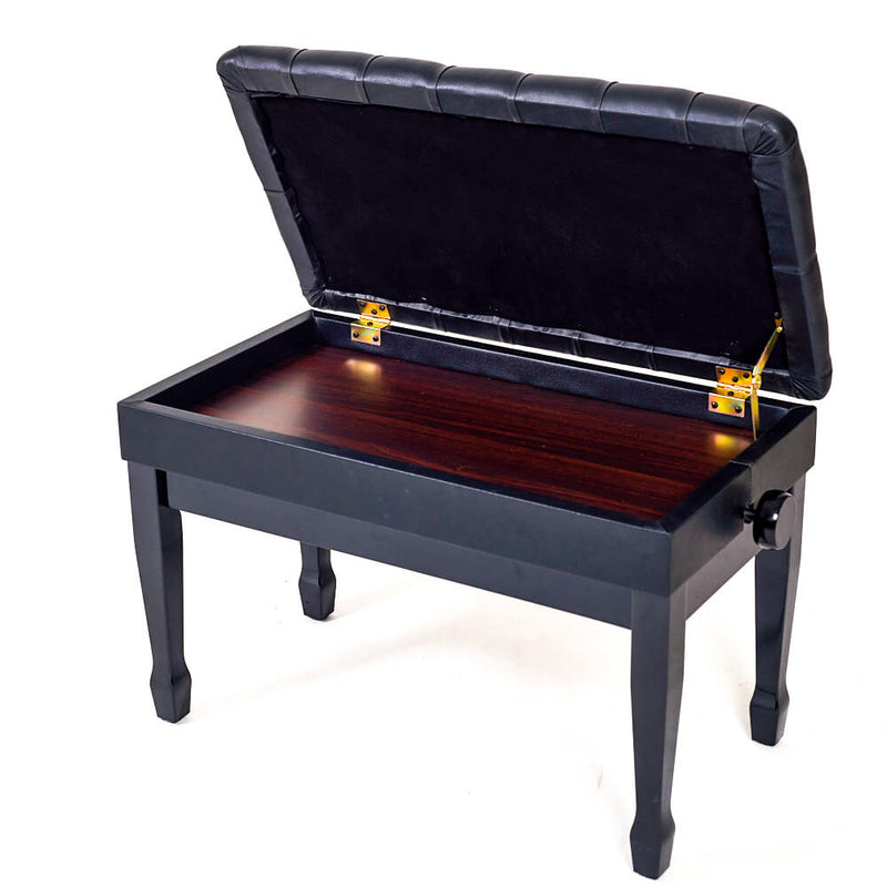 29'' Genuine Leather Adjustable Piano Bench with Storage, Duet Size Artist Concert Piano Bench Stool, Black