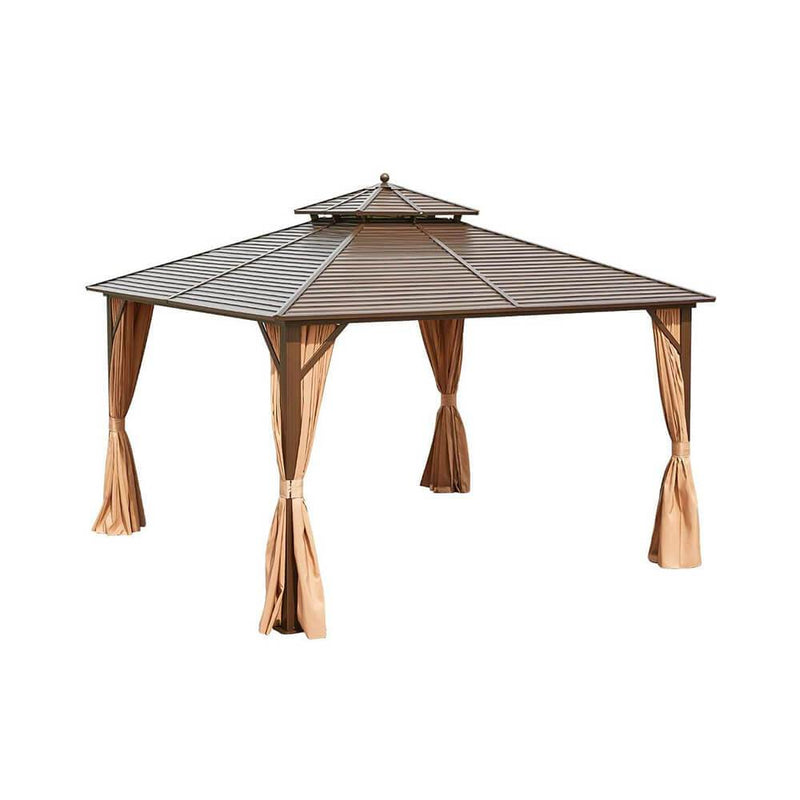12'x12' Hardtop Gazebo Canopy Galvanized Steel Pergolas with Netting & Curtains