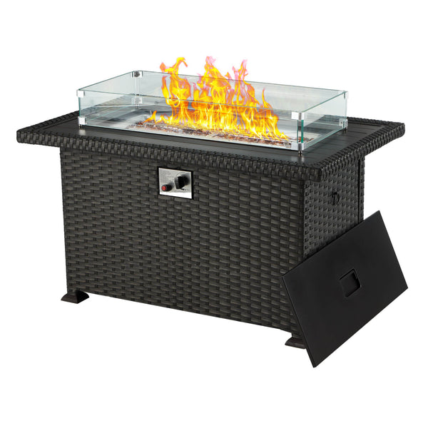 44" Outdoor Propane Gas Fire Pit Table 50000 BTU Auto-Ignition w/ Windguard, Aluminium Tabletop, Black