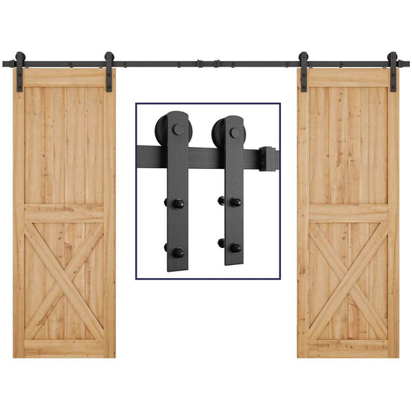 Bi-parting Double Door Sliding Barn Door Hardware Kit Heavy Duty 8-13 FT Carbon Steel