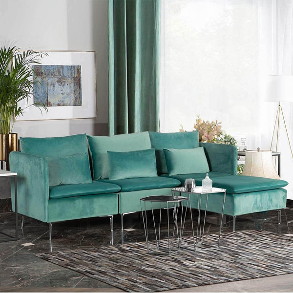Convertible 3-Seat Sectional Sofa L-Shaped Couch Green