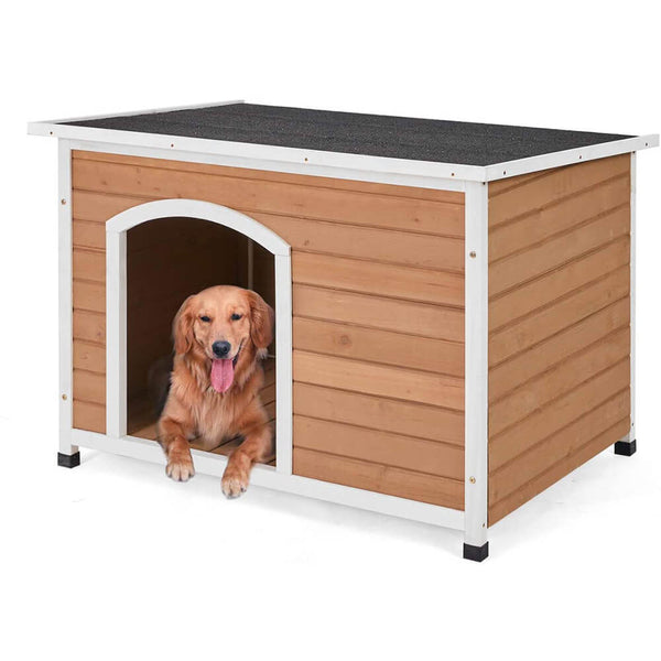 Outdoor Weather-Resistant Wooden Dog House Log Cabin with Adjustable Feet