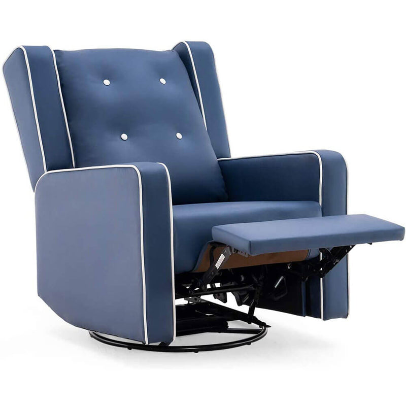 360-Degree Swivel Gliding Recliner,Leathaire Upholstered Recliner Blue