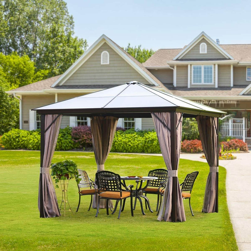 Patio Gazebo Hardtop Gazebo, 10’x10’ Aluminum Frame Gazebo with Mosquito Netting & Curtains for Backyard