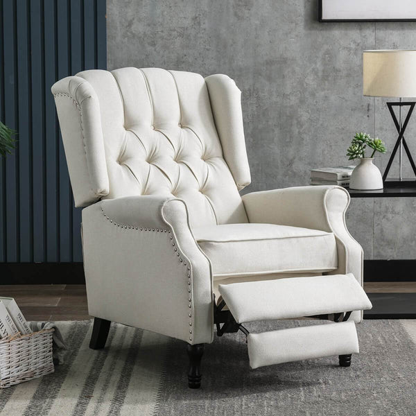 Fabric Pushback Manual Recliner Chair for Living Room Beige