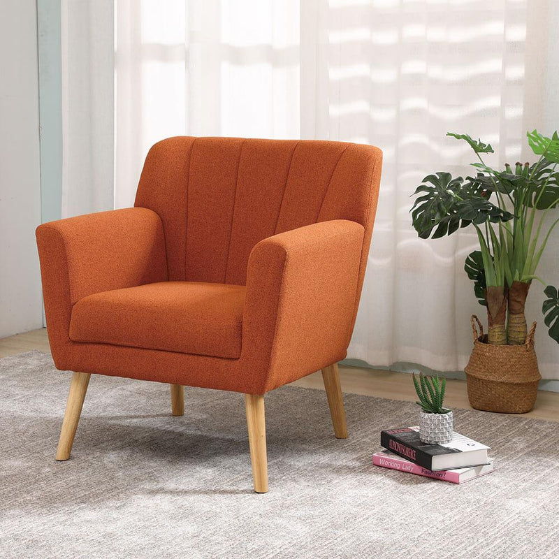 Mid-Century Modern Fabric Club Chair Solid Wood Legs Accent Chair Orange