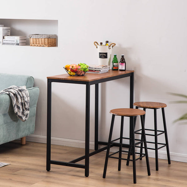 PVC Wood Grain Simple Bar Table Tound Bar Stool (One Table And Two Stools)