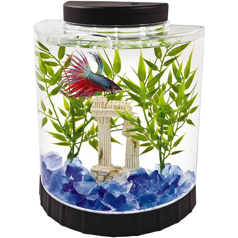 LED Half Moon aquarium Kit 1.1 Gallons, Ideal For Bettas, Black