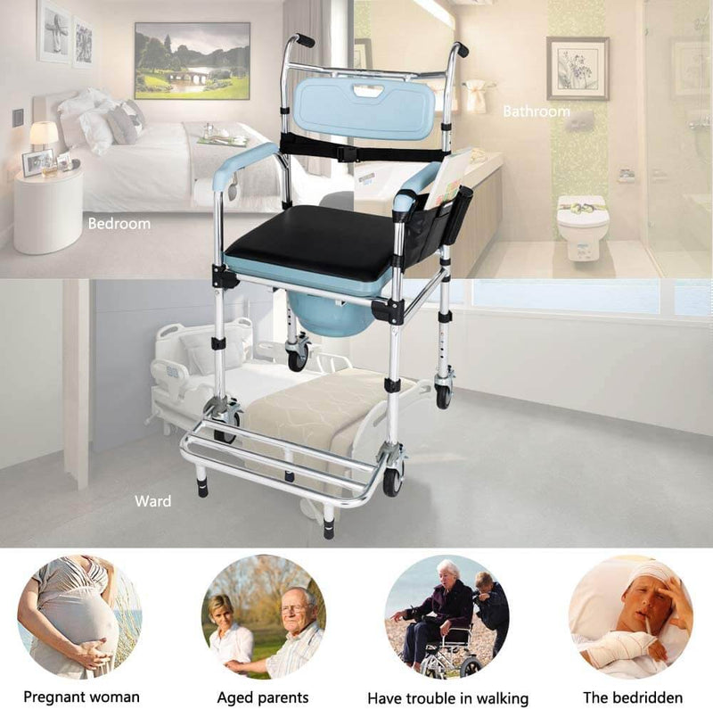 4 in 1 Multifunctional Aluminum Elder People Commode Chair Bath Chair Light Blue