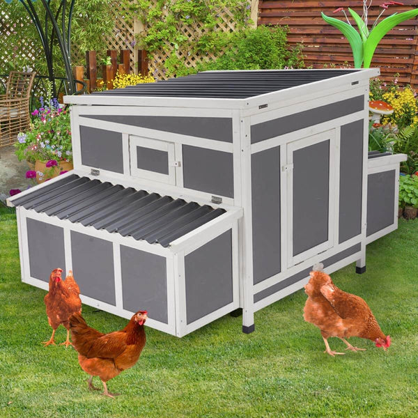 Outdoor Large Chicken Coop Wooden Cage Gray
