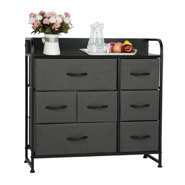 7 Drawer Dresser Organizer Fabric Storage with Steel Frame, Wood Top and Handle