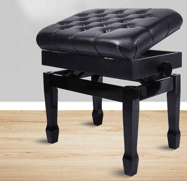 23'' Genuine Leather Piano Bench, Adjustable Artist Concert Piano Bench Stool with Storage, Black