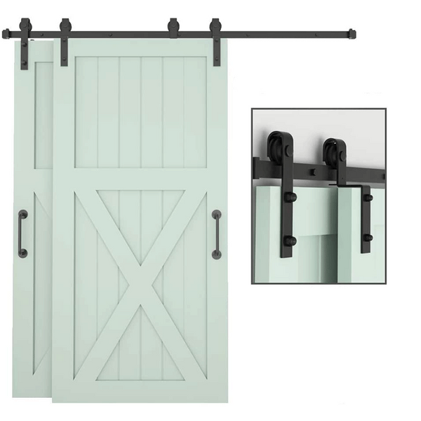 Bypass Sliding Barn Door Hardware Kit Single Track for Double Wooden Doors Use