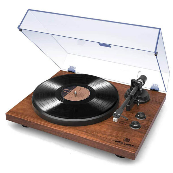 Record Player Stereo Built-in 2-Speed Phono Preamp and Belt Drive Brown
