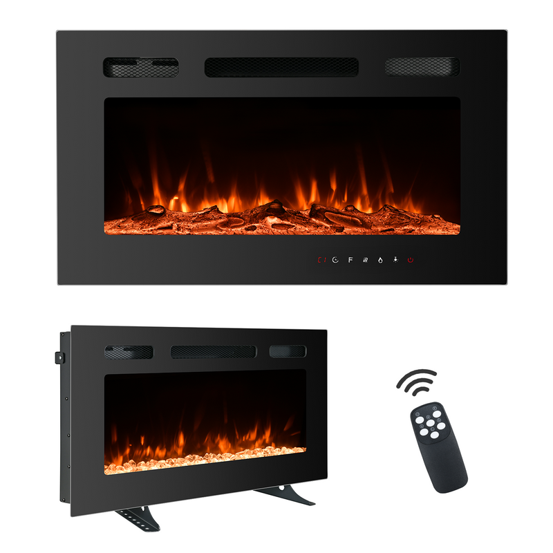 30 inch Electric Fireplace Recessed and Wall Mounted,12 Flame Color with Remote Control