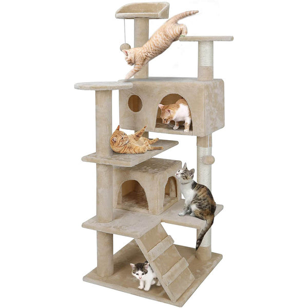 53 Inches Multi-Level Cat Tree Stand House Kittens Activity Tower (Beige)