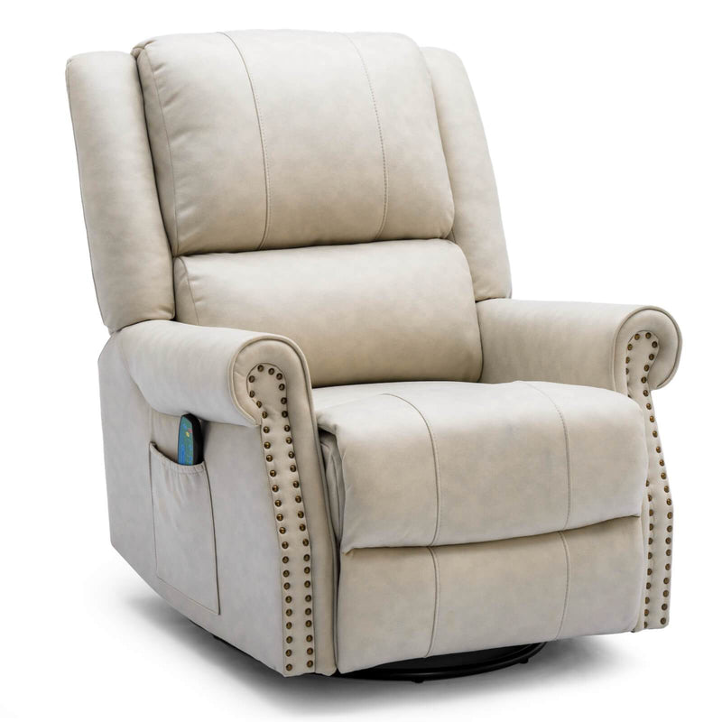 Homrest Massage Recliner Chair Breathe Faux Leather Ergonomic Lounge Heated Chair(Beige)
