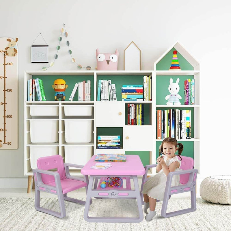 Multipurpose Kids 3-Pieces Table and Chair Set Certified Safe and Easy Clean Pink