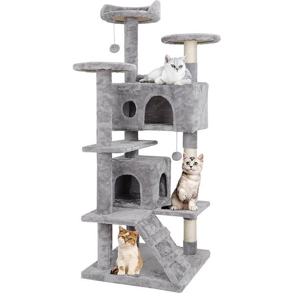 53 Inches Multi-Level Cat Tree Stand House Kittens Activity Tower (Light Grey)