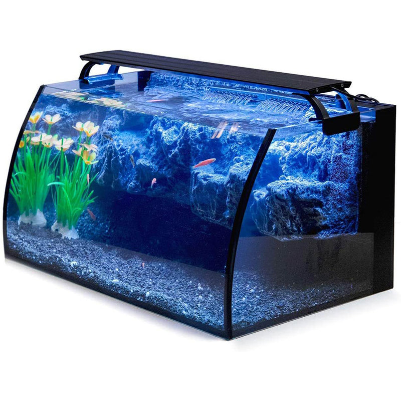 LED Glass Aquarium Kit Fish Tank with Undetachable 3D Rockery Background Decor