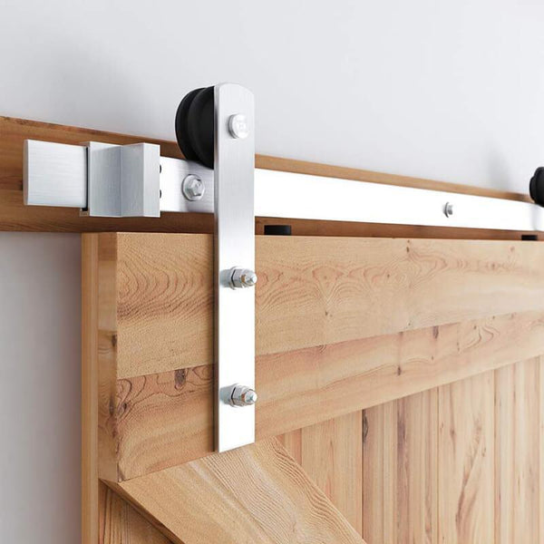 Interior Basic Hanging Stainless Steel Sliding Barn Door Hardware Track Kit I Shape 6.6 Ft