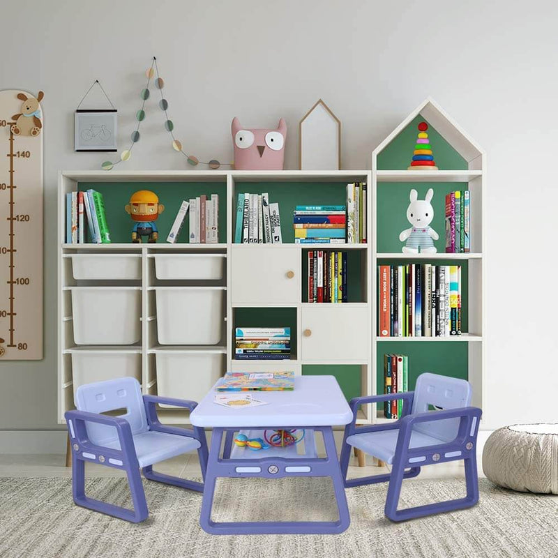 Multipurpose Kids 3-Pieces Table and Chair Set Certified Safe and Easy Clean Purple