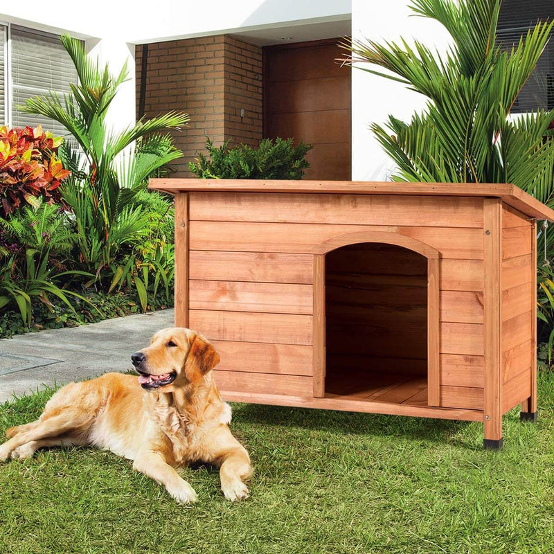 Outdoor Weather-Resistant Dog House Wooden Log Cabin Home Pet Furniture