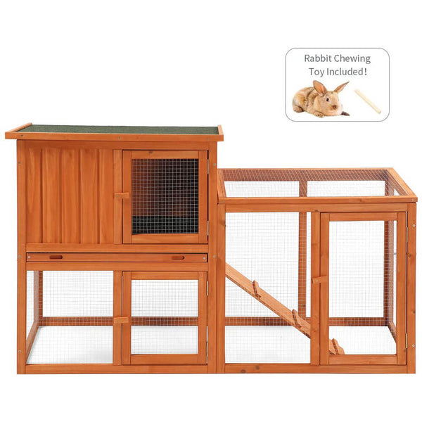 Rabbit Hutch Wooden Outdoor Open Roof Removable Tray & Ramp (54.3 inches)