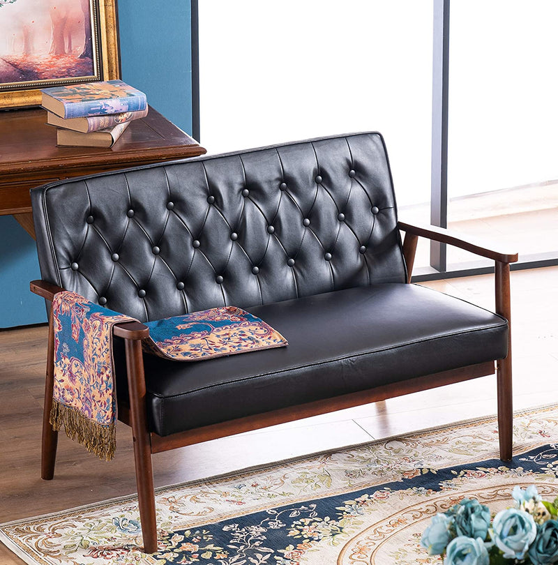 Mid Century Retro Modern 2 Seater Loveseat Sofa Sturdy and Durable Double Sofa Solid Wooden
