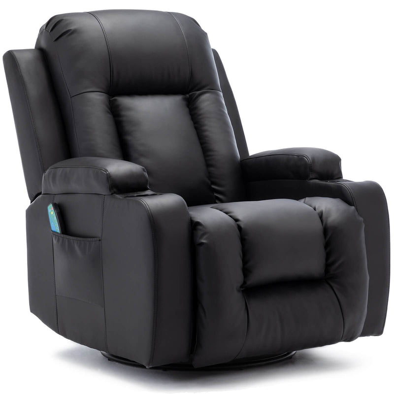 Massage Recliner Chair PU Leather Ergonomic Lounge Heated Chair 360 Degree Swivel Home Theater Recliner (Black)